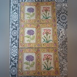 Vintage Needlepoint Placemats Floral Butterfly Cottagecore Grannycore Spring